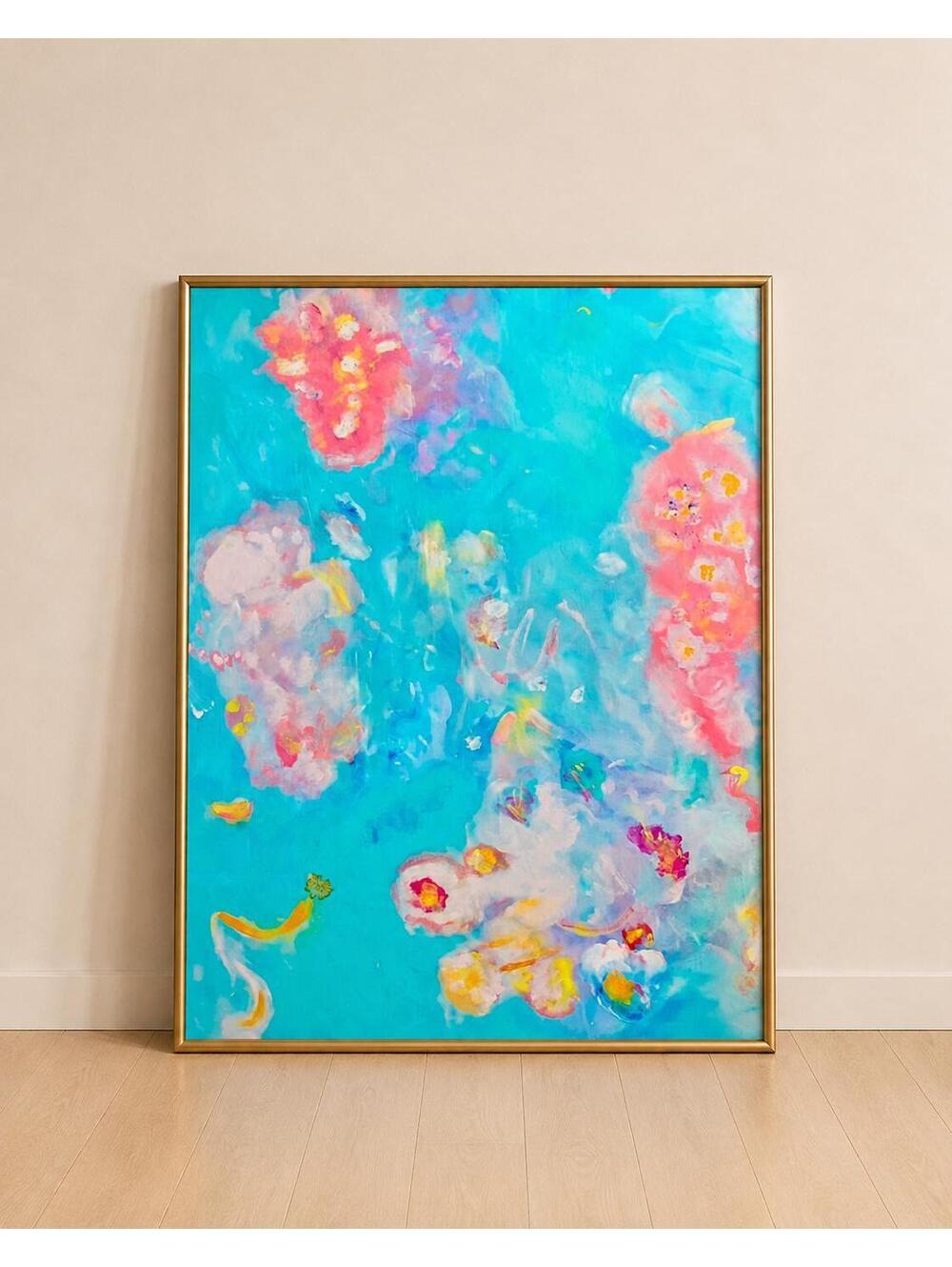 Blue & Pink Abstract Art Print, Modern Colorful Wall Art, 8x10